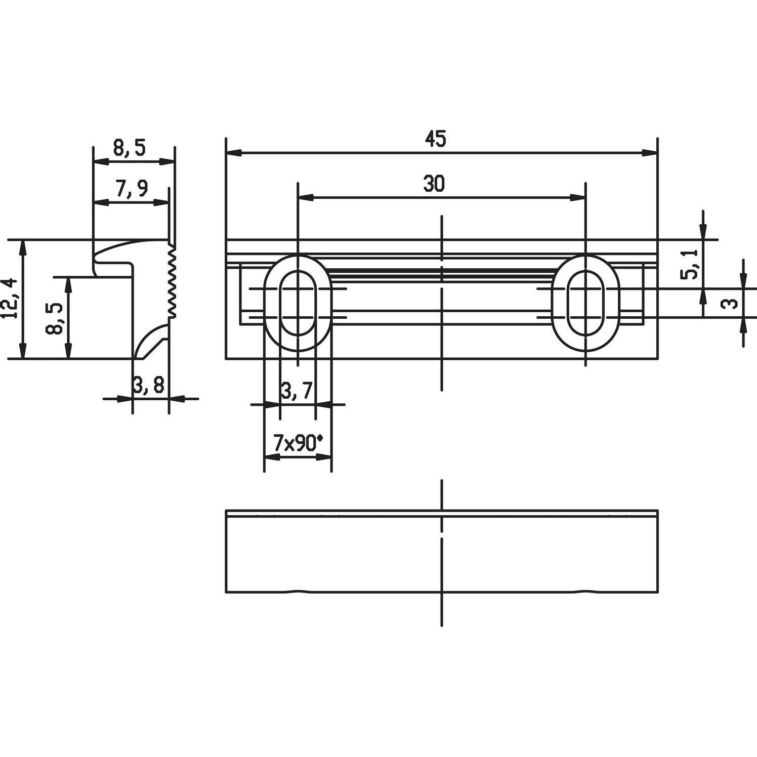 Thumbnail - effeff, Türbeschlag + Scharnier, Aufschraubstück Serie 118 FaFix, 45 x 12,4 x 7,9 mm, Stahl verzinkt