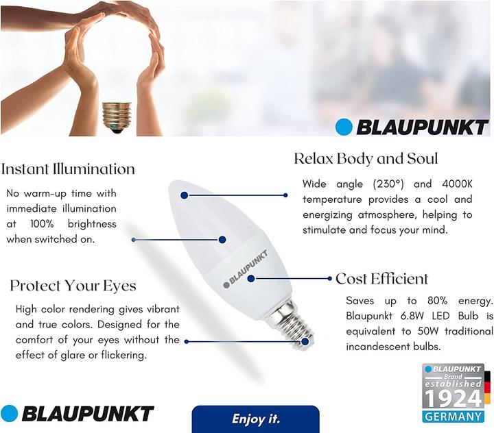 Image du produit Blaupunkt Ampoule LED E14 - Bougie - 7W - Blanc Naturel 4000K - Ampoules à Led - Pack de 4 (E14, 595 lm, 4x)