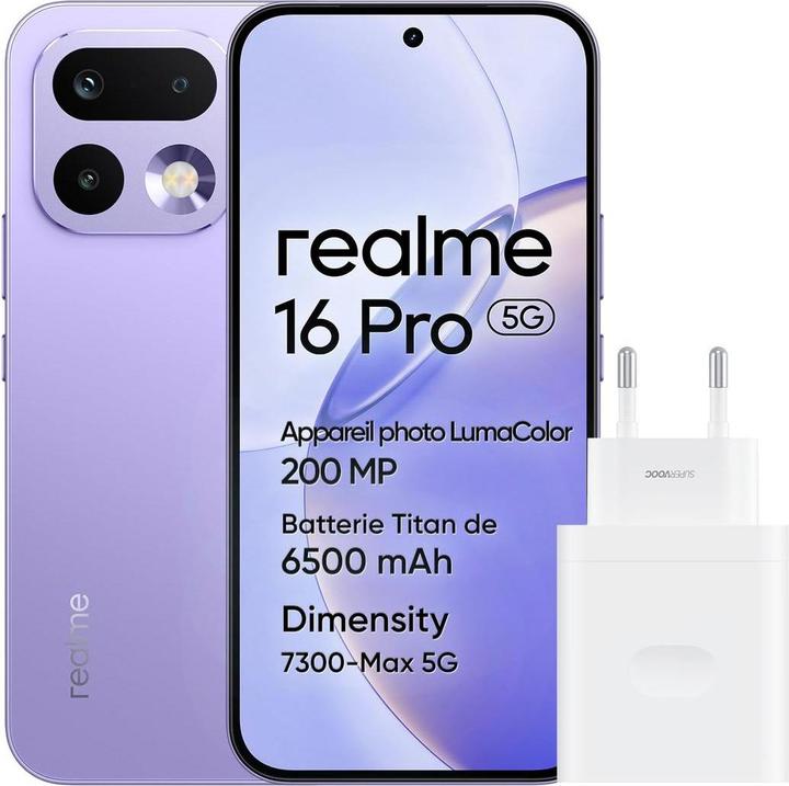 Actual product image realme 16 Pro 8+512GB 6.78" 5G Purple Ita (512 GB, Lilac, Orchid Purple, Purple, 6.80", Dual SIM, 5G)