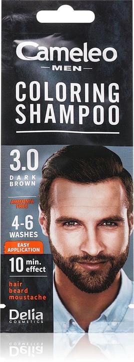 Cameleo Men Coloring Shampoo Dark Brown Hair Beard Mustache Visible Color in 10 Minutes Refreshes La