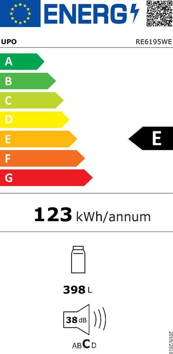 Energie-Label Upo RE6195WE Refrigerator, white (398 l)