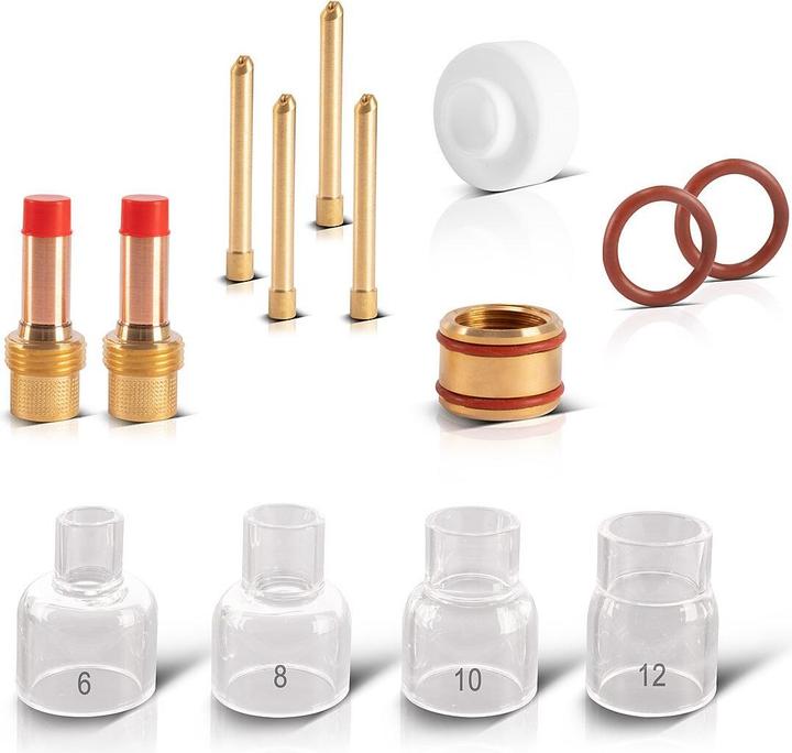Immagine prodotto Stahlwerk Set di lenti per gas in vetro 14 pezzi Accessori per saldatura TIG per WP SR 17 18 26