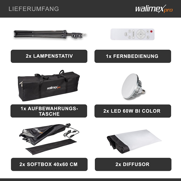 Immagine prodotto Walimex pro 60W Softbox Bi Color Kit 2 (Soft box)