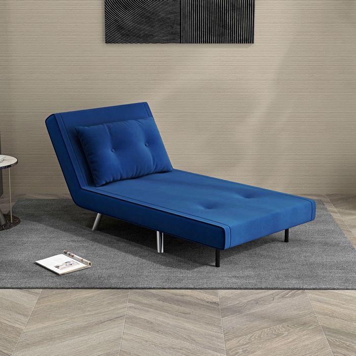 Produktbild Swisshandel24 Schlafsessel Kissen Gästebett Polstersofa Samt Blau 77x88x83cm