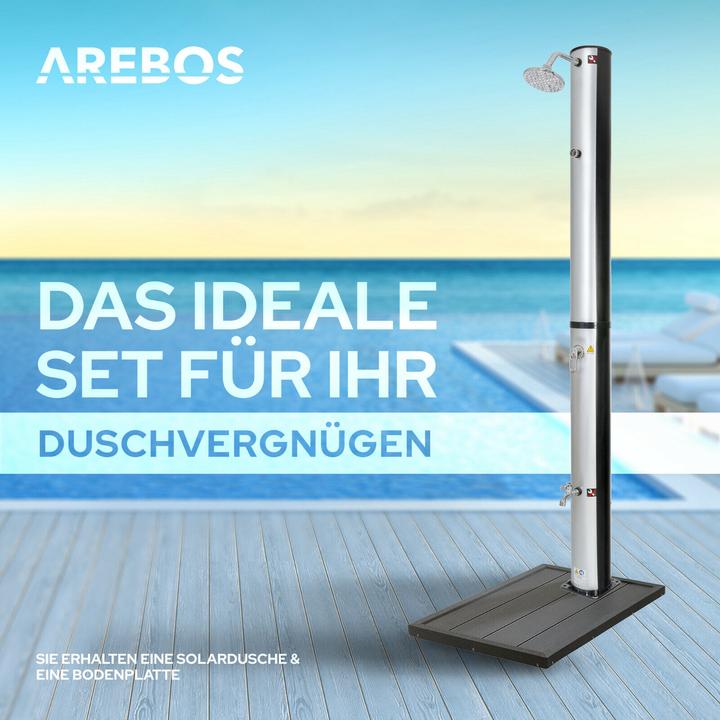 Produktbild Arebos Solardusche mit Bodenplatte 37 L - Anthrazit