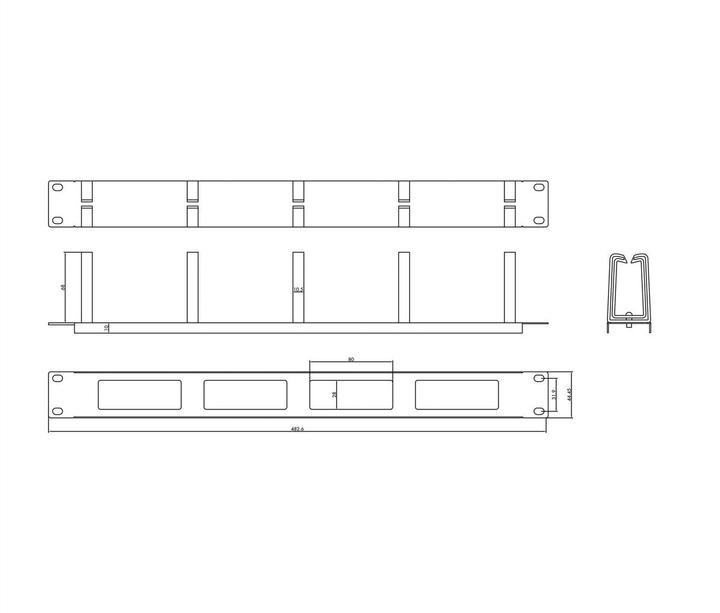 Image du produit Value Face avant 19", 5 anneaux de câble de type C, passage de câble
