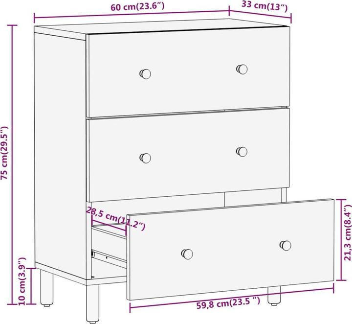 Image du produit vidaXL Beistellschrank (60 x 33 x 75 cm)