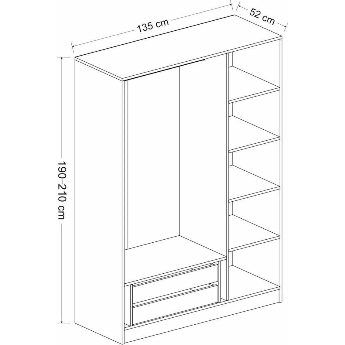 Thumbnail - Hanah Home, Kleiderschrank, Kaley (135 x 52 x 210 cm)