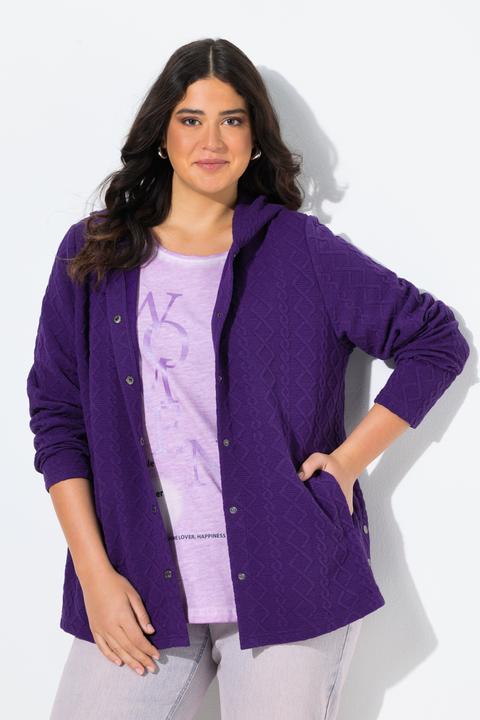 Image du produit Ulla Popken Veste à capuche, motif torsadé et boutons-pression. Dos plus long. (46, 48)