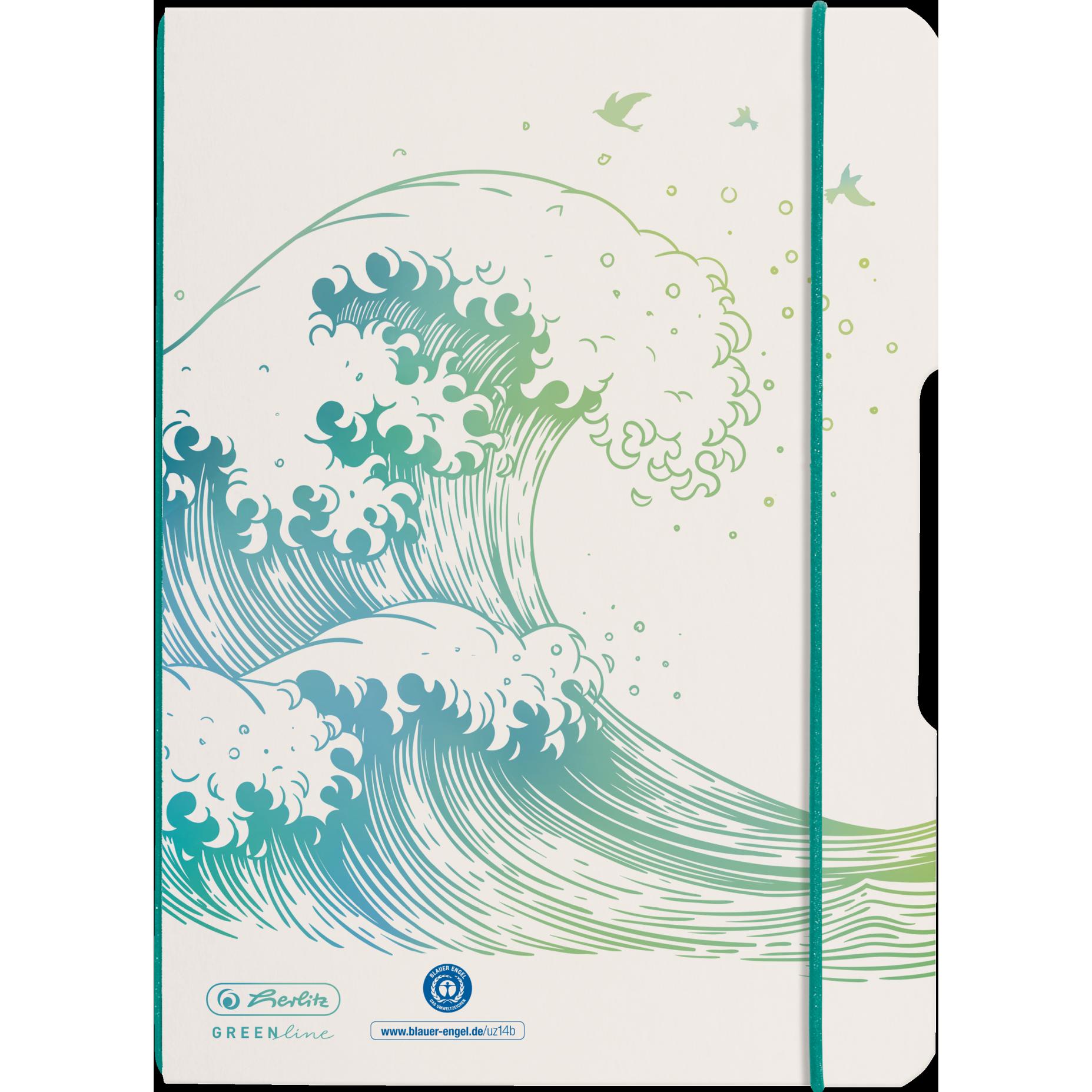 Herlitz, Heft + Block, Notizheft GREENline my.book flex A5, Dot, Welle (A5, Gepunktet, Weicher Einband)