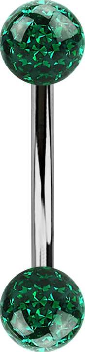 Actual product image Star Piercing Banane silber mit zwei Kristallkugeln grün Epoxy Schutzschicht (without brass, Titanium)