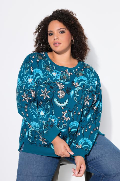 Actual product image Ulla Popken Beaded Floral Long Sleeve Sweatshirt (50, 52)