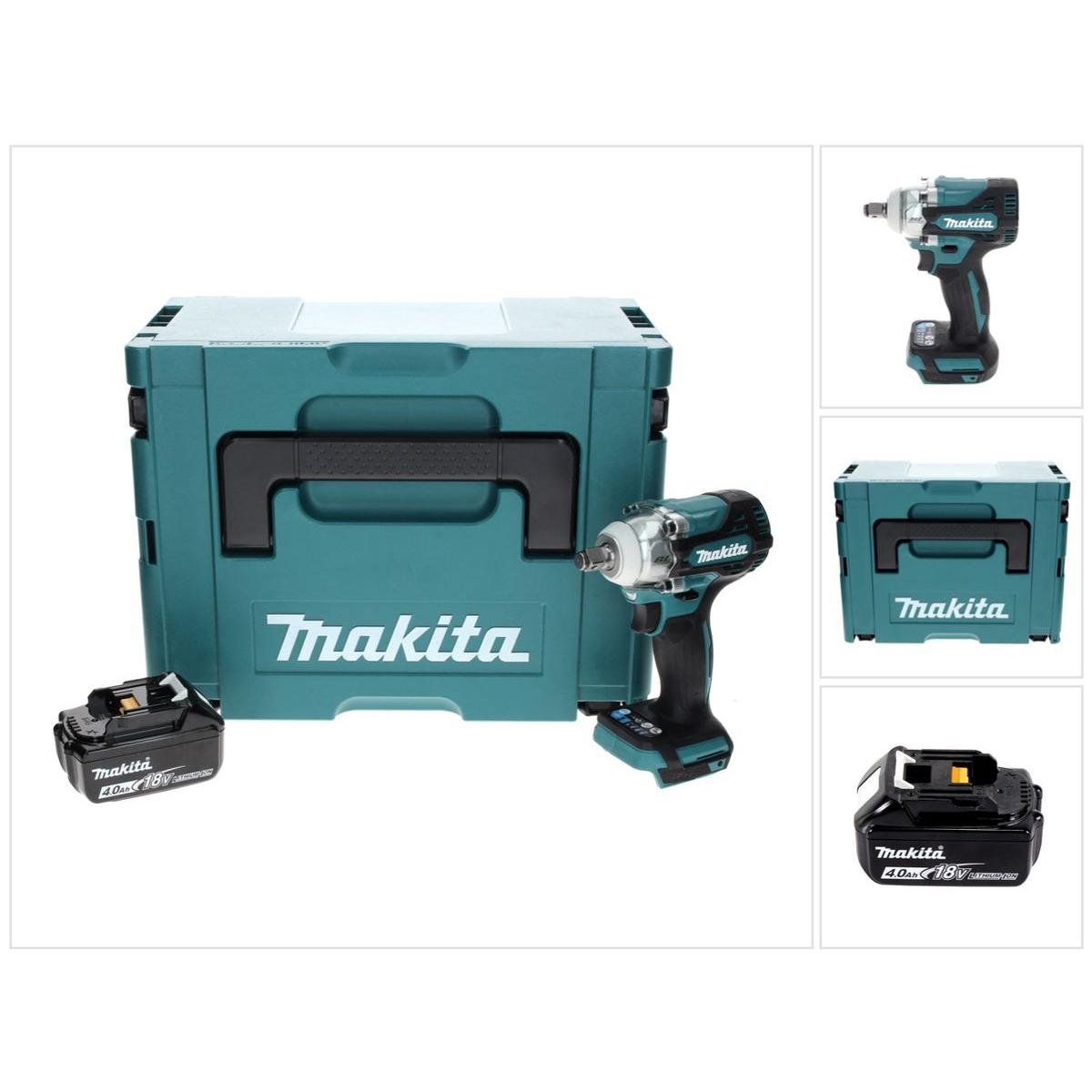 Makita, Bohrmaschine + Akkuschrauber, DTW 300 M1J Akku Schlagschrauber 18 V 330 Nm 1/2" Brushless + 1x Akku 4,0 Ah + Mak...