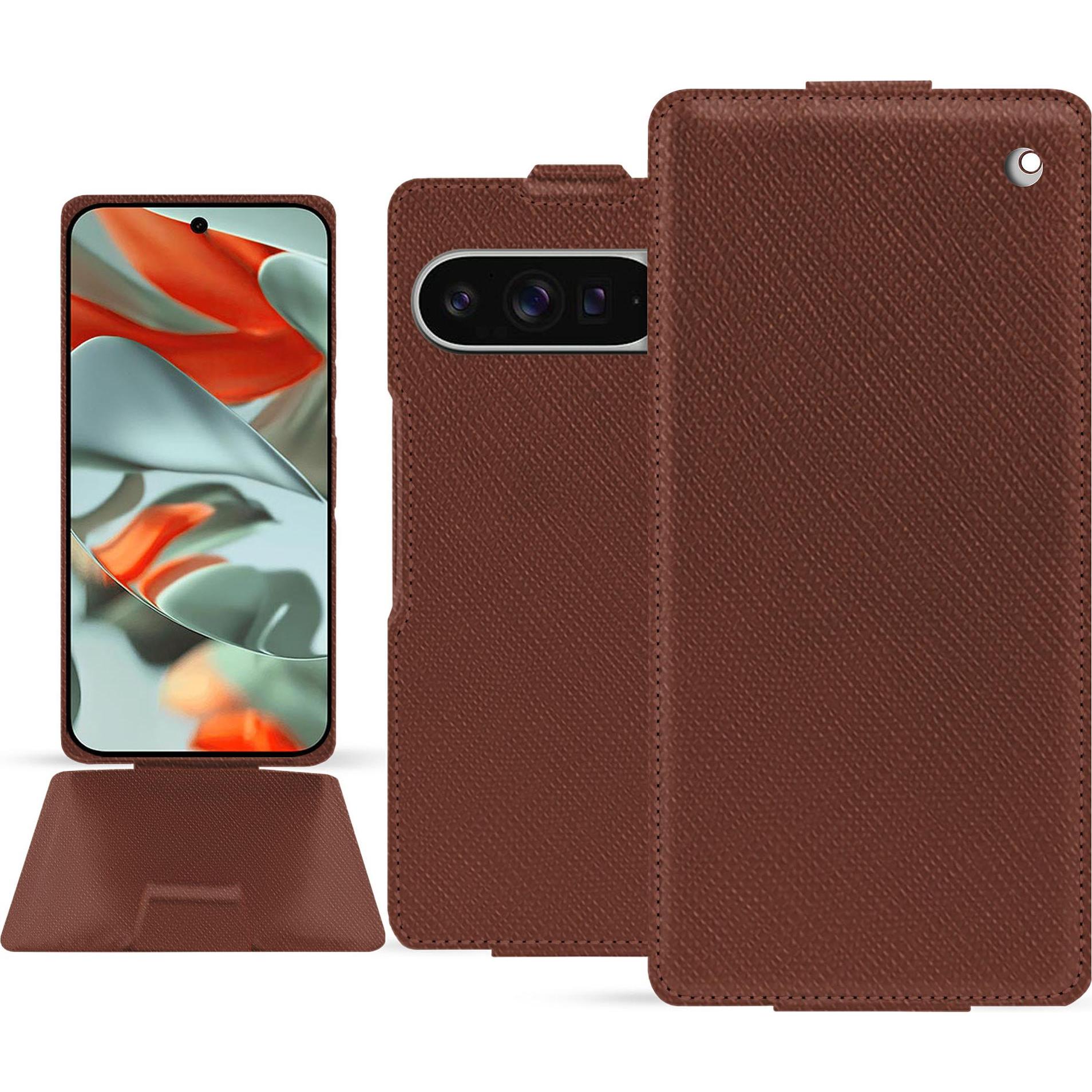 Noreve Lederschutzhülle vertikal (Google Pixel 9 Pro XL), Smartphone Hülle, Braun