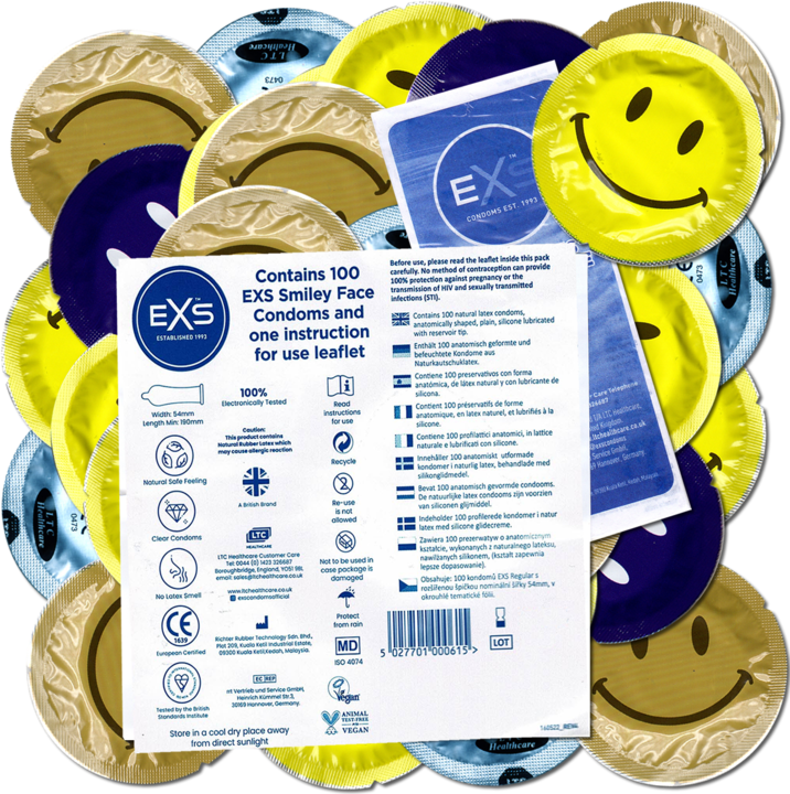 EXS Vorratsbeutel «Smiley Face» 100 glückliche Kondome (Rundfolien) (100 Stk.)