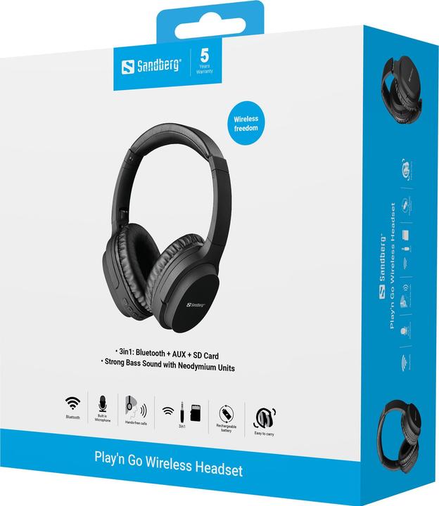 Actual product image Sandberg Play'n Go Headphones with Microphone (No noise cancellation, 5 h, Cable, Wireless)