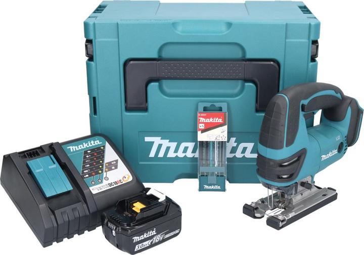 Produktbild Makita DJV 180 RF1J Akku StichsÃ¤ge 18 V + 1x Akku 3,0 Ah + LadegerÃ¤t + 5 tlg. StichsÃ¤geblatt Set