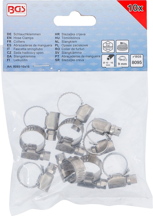 Immagine prodotto BGS Fascetta stringitubo acciaio inox 10 x 16 mm 10 pz. (Fascetta stringitubo, 16 mm)