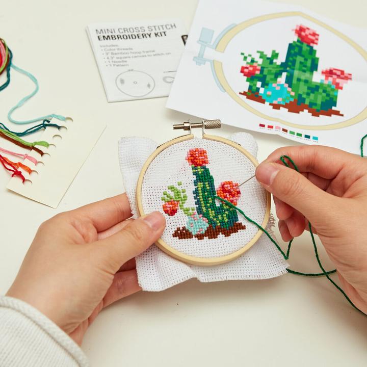 Actual product image Kikkerland Mini Cross Stitch Embroidery Kit - Cactus