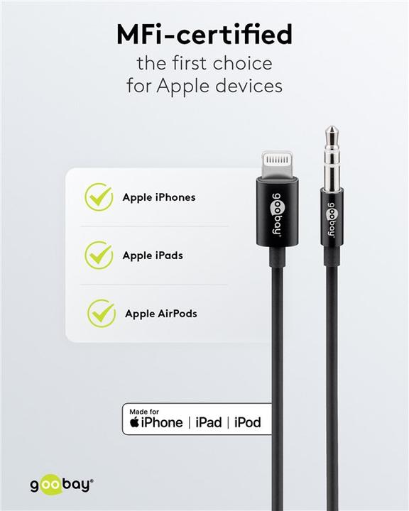 Produktbild Goobay 3.5mm Klinke – Lightning (1 m, Lightning, 3.5mm Klinke (AUX))