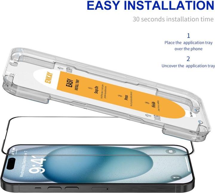Actual product image Enkay Easy Glass armoured glass screen protector (1 pcs., Apple iPhone 15)