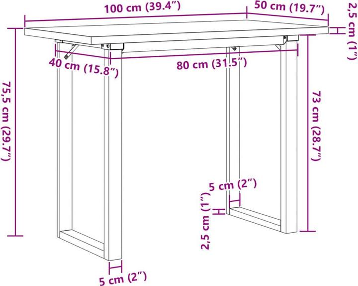 Actual product image vidaXL Esstisch (50 x 100 x 75.50 cm)
