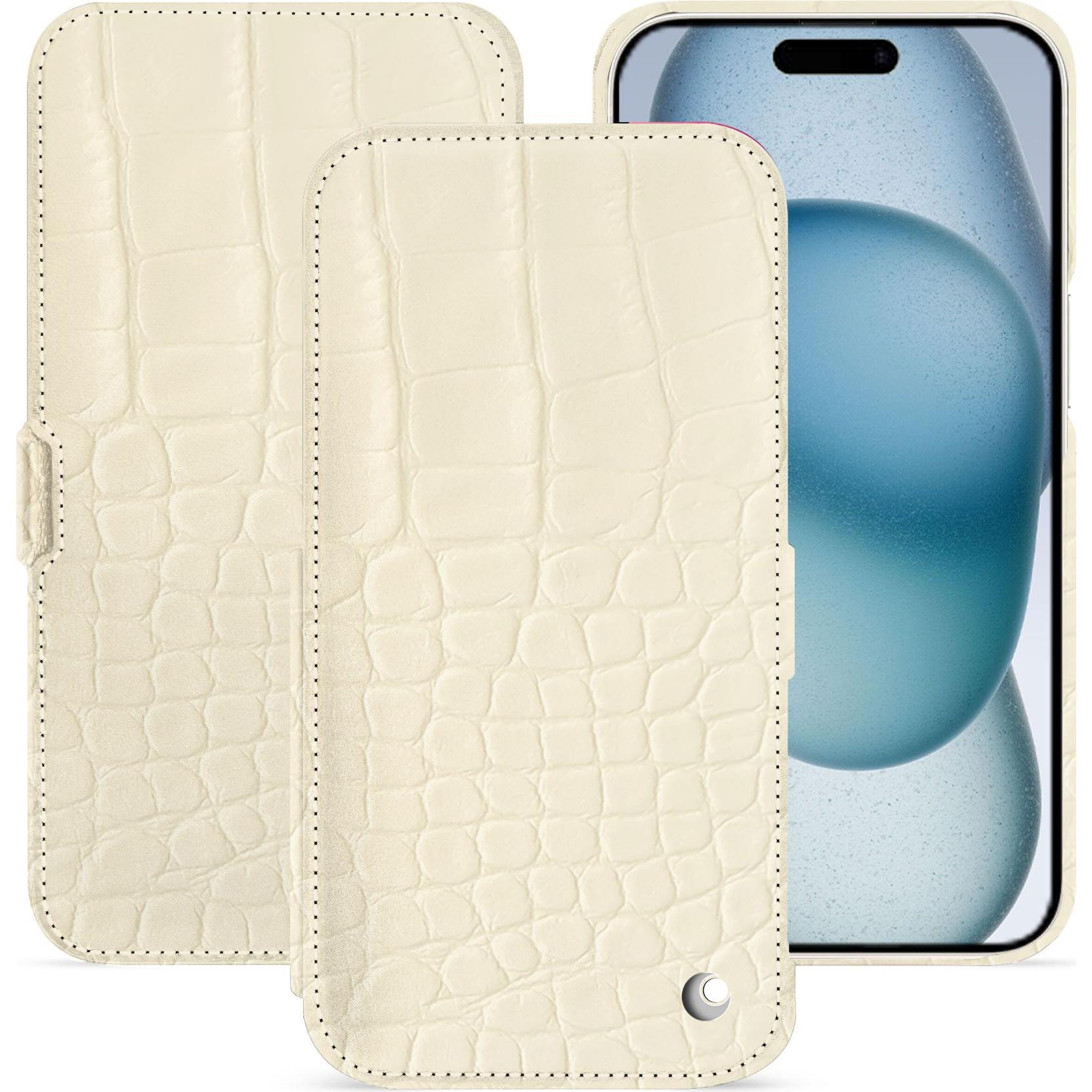 Noreve Lederschutzhülle horizontal (Apple iPhone 15), Smartphone Hülle, Beige