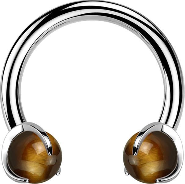 Produktbild Star Piercing Micro Circular Barbell Innengewinde silber mit zwei Kugeln Tigerauge Stein gefasst (Mineralisch, ohne Messing, Titan G23)