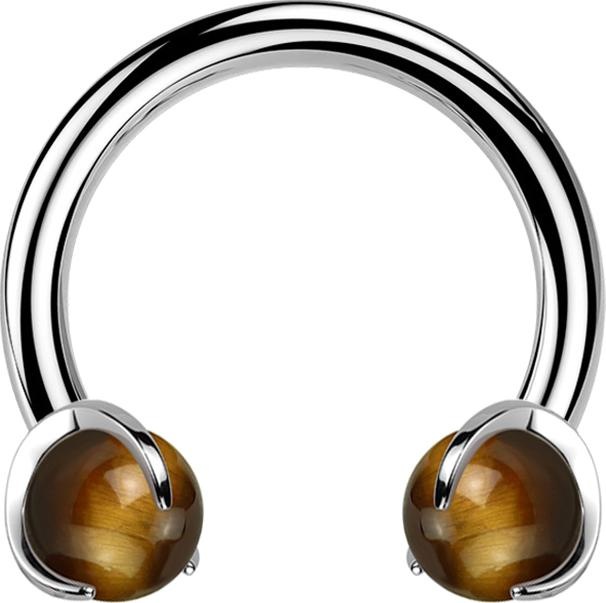 Immagine prodotto Star Piercing Micro Circular Barbell in filo d'argento con due sfere di occhio di tigre (Mnerale, senza ottone, Titanio G23)
