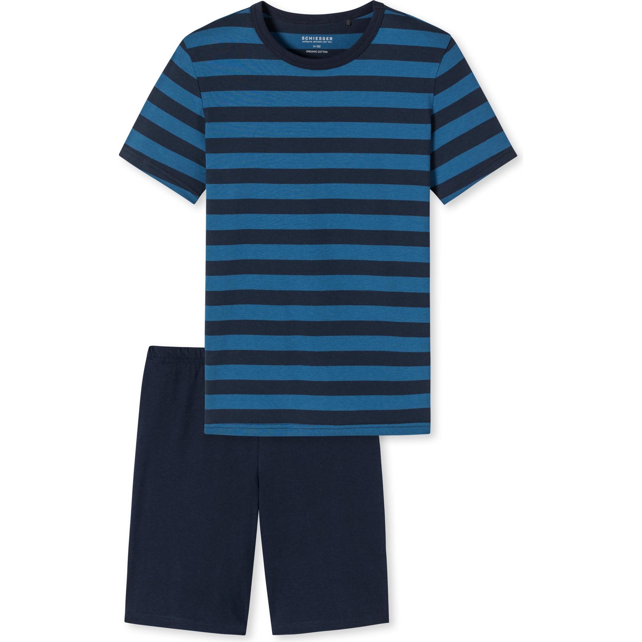 Schiesser, Jungen, Pyjama, Teens Boys Schlafanzug Kurz, Blau, (164)