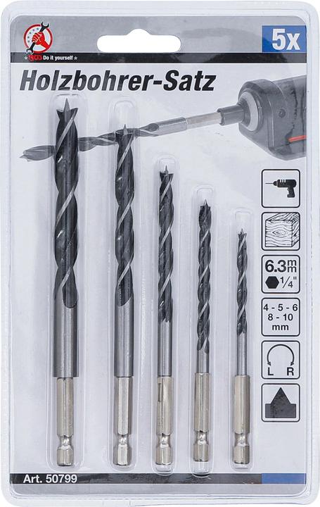 Produktbild BGS Holzbohrer-Satz 4 - 10 mm Sechskantantrieb 5-tlg. (10 mm, 4 mm, 6 mm, 8 mm, 5 mm)
