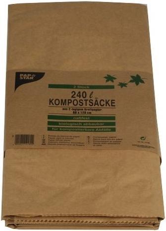 Image du produit Papstar Sacs à compost, brun, 240 litres, 2pcs. en papier kraft 2 plis, épaisseur : 70 g/m², résistance à (2 x, 240 l)