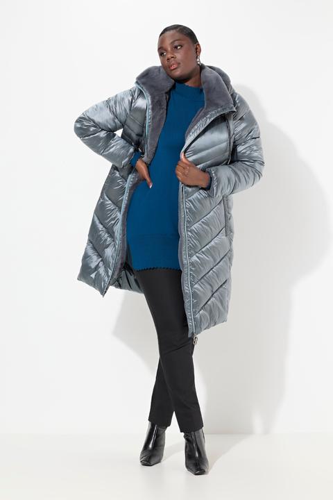Immagine prodotto Ulla Popken Cappotto trapuntato con effetto metallizzato, pelliccia sintetica e zip a doppio cursore (46, 48)