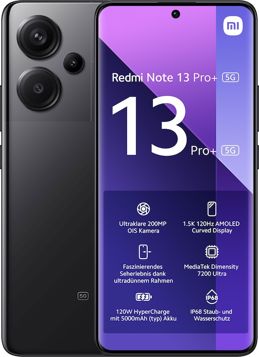 Xiaomi Redmi Note 13 Pro+ 5G (512 GB, Midnight Black, 6.67", Dual SIM, 200 Mpx, 5G)