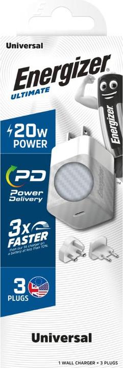 Produktbild Energizer Power-Delivery Ladegerät – 20 W – EU/UK/US, silber (20 W)