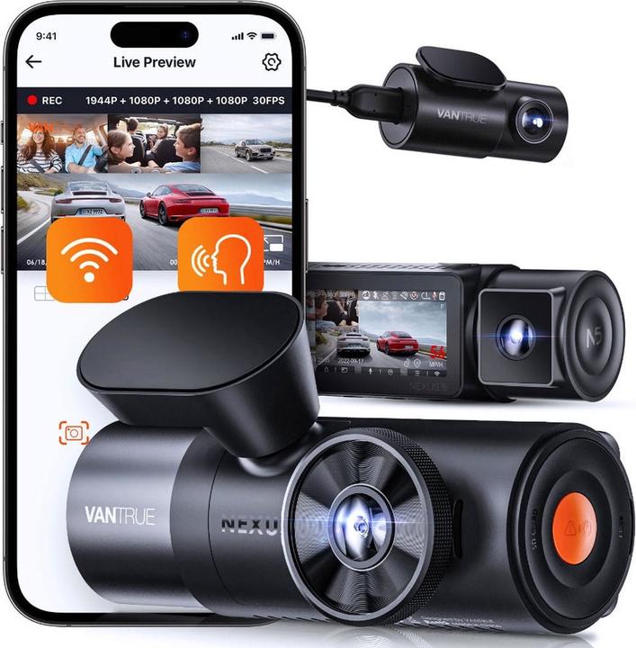 Vantrue N4 PRO (Écran intégré, Indicateur intégré, WiFi, Microphone intégré, Commandes vocales, Accéléromètre, Récepteur GPS, 4K)