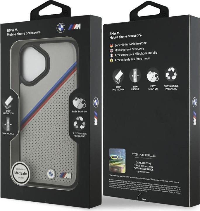 Produktbild BMW Etui M Tricolor Metal Logo MagSafe do iPhone 17 szary (Apple iPhone 17)