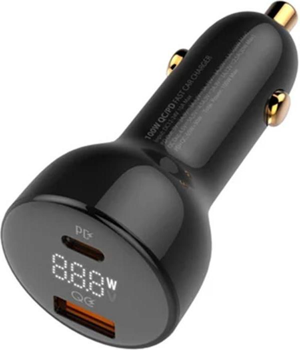 Actual product image Ldnio C101 Car Charger, USB + USB-C, 100W + USB-C to USB-C Cable (Black)
