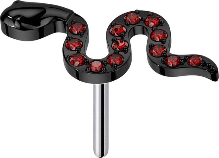 Produktbild Star Piercing Threadless Schlange schwarz Kristalle rot (ohne Messing, Titan)