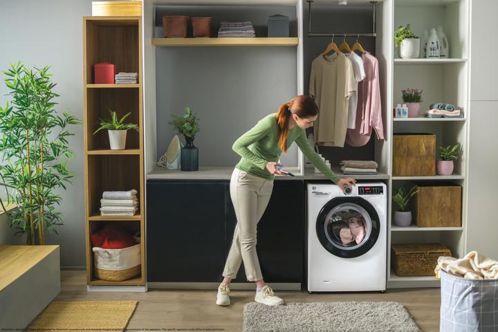 Actual product image Hoover H-WASH 350 Slim 7kg Washing Machine, Class A-10%, 1300 rpm, White, H3WPS4376TAMB6-S (7 kg, Left)