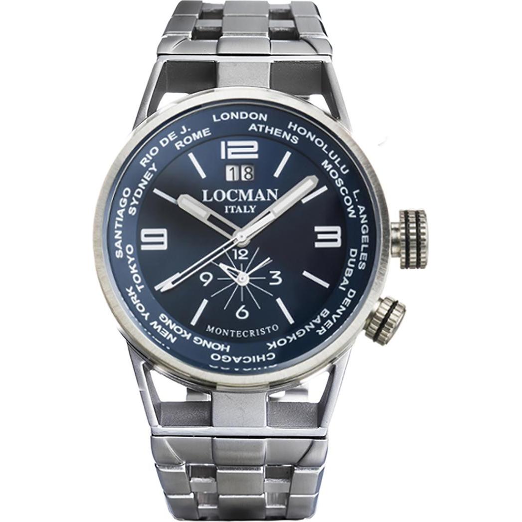 Locman, Armbanduhr, Italy Herrenuhr Montecristo World Dual Time blau 44 mm Ref. 0508A, Blau, (Analoguhr, 44 mm)