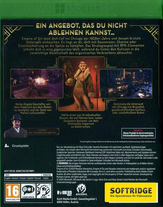 Actual product image Paradox Interactive Empire of Sin Day One Edition (Xbox One X, Xbox Series X, DE)