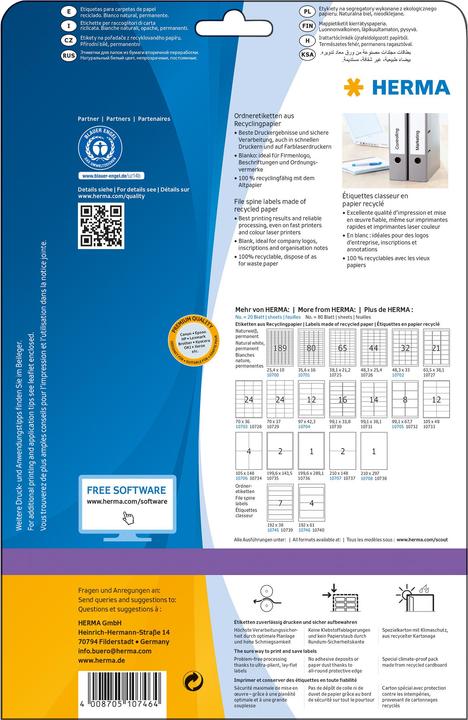 Actual product image HERMA Recycling folder labels A4