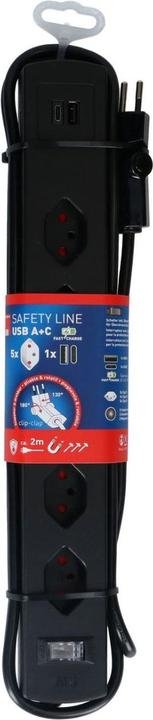 Produktbild Max Hauri Safety Line 90° mit Schalter (5x, Typ 13, USB-A, USB-C, 2 m)