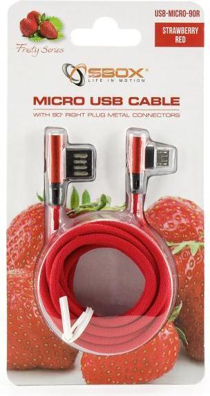 Image du produit Sbox USB->Micro USB 90 M/M 1.5m USB-MICRO-90R strawberry red (1.50 m, USB 2.0)