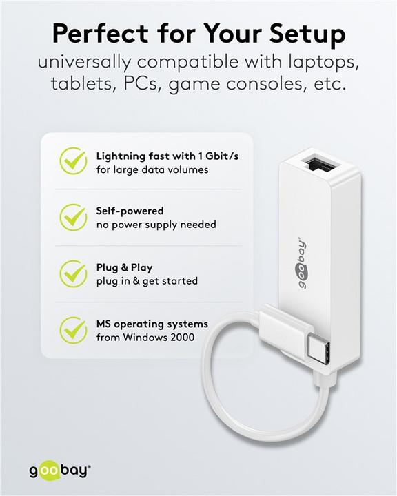 Produktbild Goobay USB C Adapter (USB-C, RJ45 Gigabit Ethernet (1x))