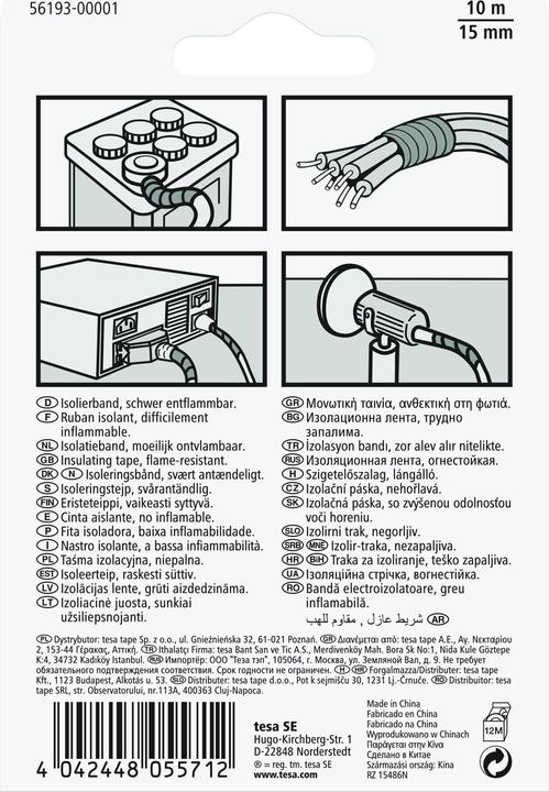 Immagine prodotto tesa Nastro isolante elettrico, nastro adesivo resistente al calore per isolare, riparare e impacchettare (15 mm)