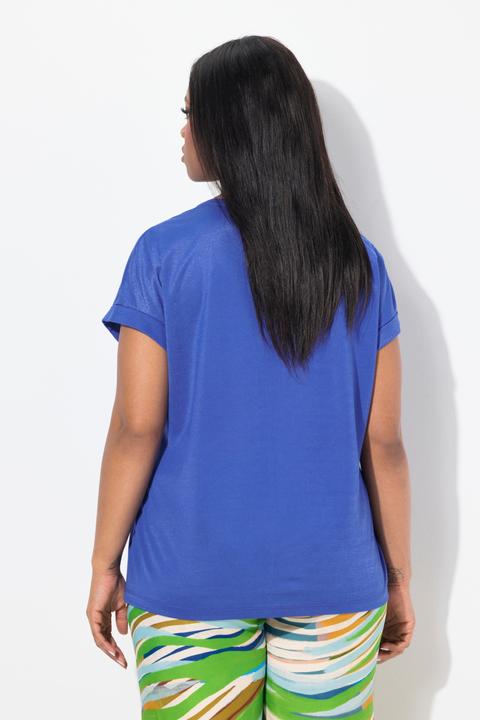 Actual product image Ulla Popken Split Neck Cap Sleeve Shimmer Tee (56)