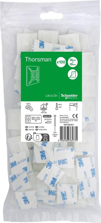 Schneider Embase autocollante pour colliers de serrage largeur max. 4,8mm UE : 100 pièces clair IMT46451 (Serre-câbles en plastique, 28 mm, 100 pcs)