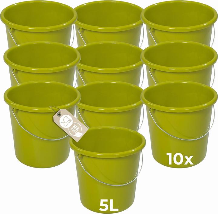 Produktbild Novaliv 10 Stück Eimer 5L Grün mit Masseinteilung - Putzeimer 5 Liter? 22,5 cm Praktischer Allrounde (10 Stk.)